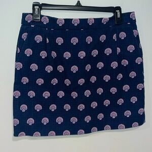 J Crew Cotton Textured Navy/Pink Mini Skirt Seashell Print 8